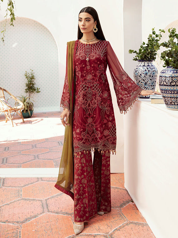 Flossie Festive Embroidered Unstitched Collection'26 (K-1002 Rubina)