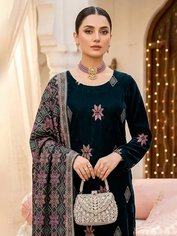Abr-e-Noor Embroidered Unstitched Velevt Collection'26 (D-02)