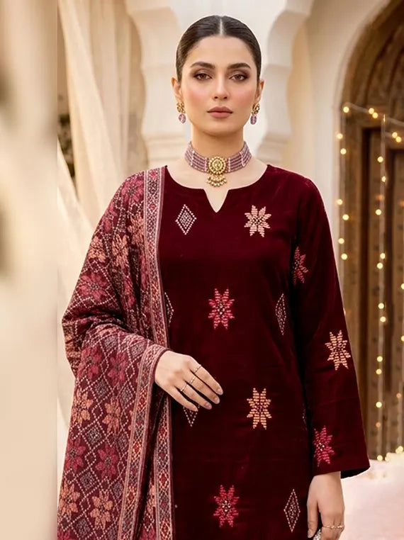 Abr-e-Noor Embroidered Unstitched Velevt Collection'26 (D-07)