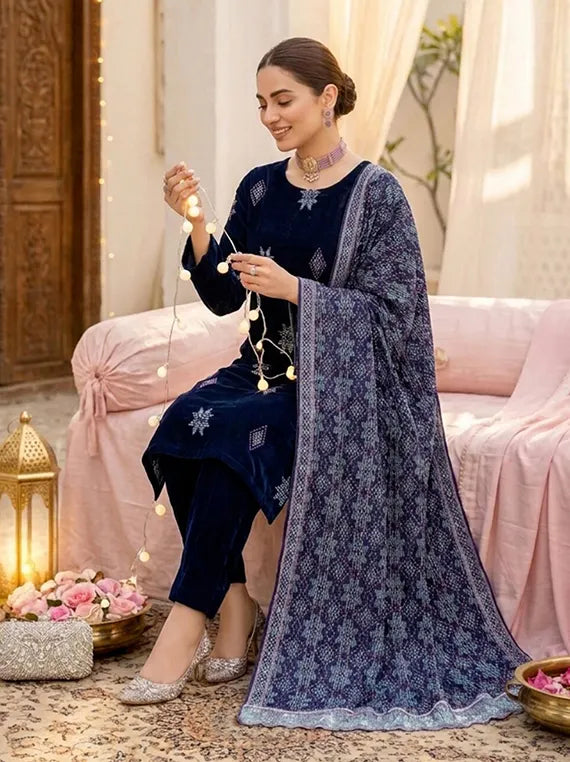 Abr-e-Noor Embroidered Unstitched Velevt Collection'26 (D-08)