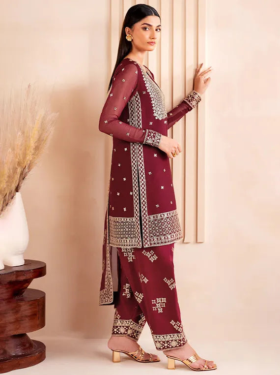 Farasha Ethereal Embroidered Collection 2025 (Carmine)