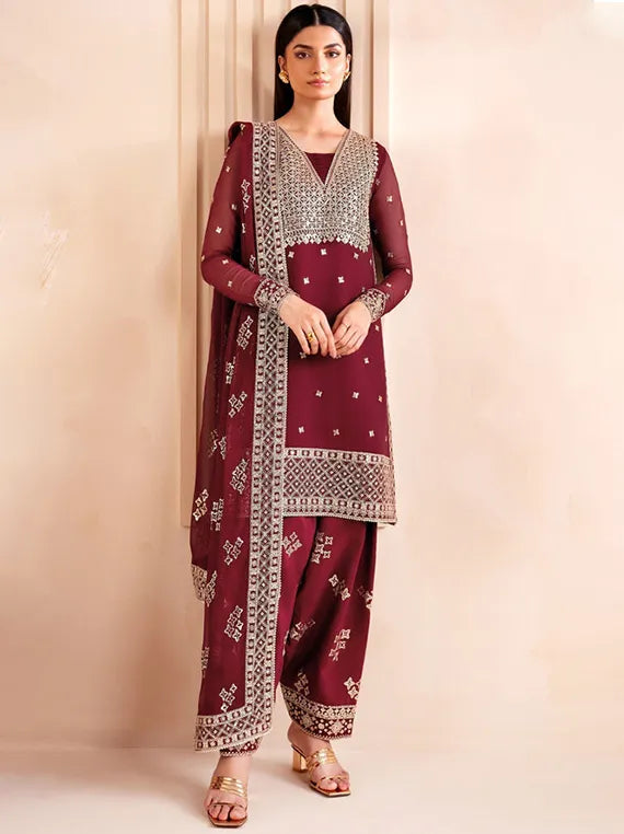 Farasha Ethereal Embroidered Collection 2025 (Carmine)