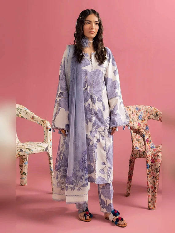 Alizeh Embroidered Printed Lawn Collection 2026 (AF-PL-6001-Pearl Mist)