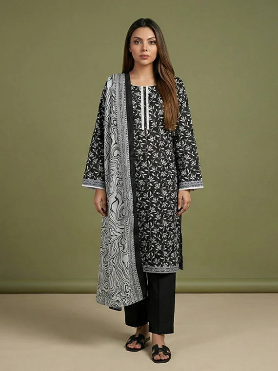 Black And White Printed Lawn Collection 2026 Vol-02 (D-06)