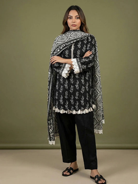 Black And White Printed Lawn Collection 2026 Vol-02 (D-08)
