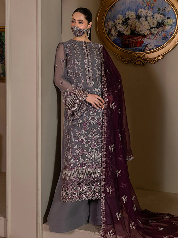 Flossie Festive Embroidered Unstitched Collection'26 (CH-109 Smoky Grey)