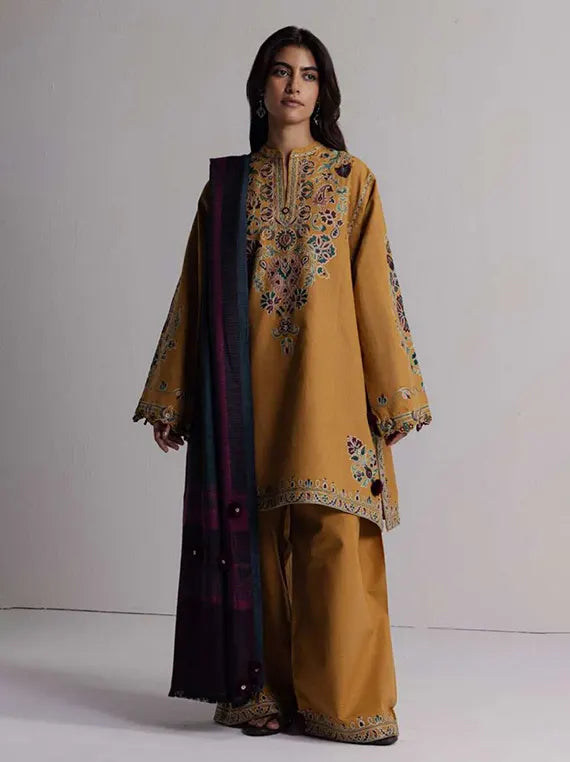 Coco by Zara Shahjahan Winter Embroidered Unstitched Collection'26 (OCHRE-2A)