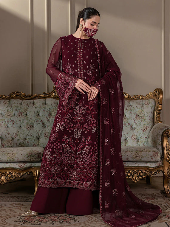 Flossie Festive Embroidered Unstitched Collection'26 (CH-107 Deep Burgundy)