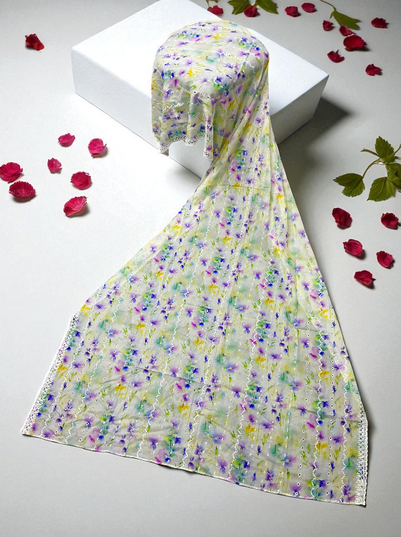 Elegant Artistry Cutwork Chikankari Lawn Shawl Edit25 (SH2582-01)