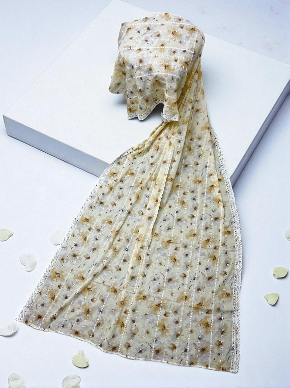 Elegant Artistry Cutwork Chikankari Lawn Shawl Edit25 (SH2582-03)