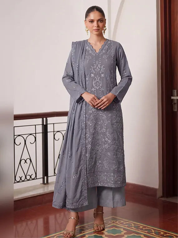 Emirah by Fantak Unstitched Embroidered Dhanak Collection'26 V-548
