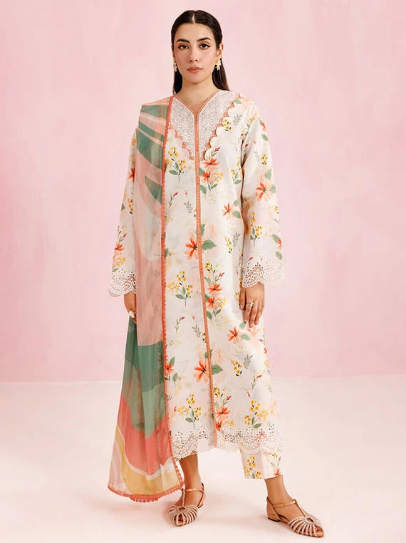 FARASHA Embroidered Printed Lawn Collection 2026 (10-Ivory Aura)