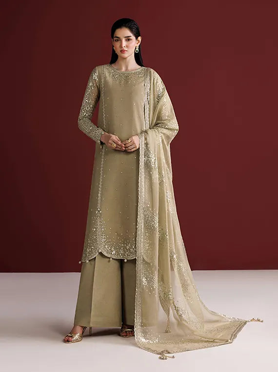 Farasha Unstitched Formal Chiffon Collection'26 (Golden Sand)