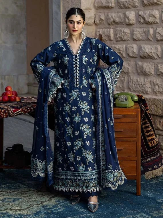 KAHF Embroidered Karandi Collection 2026 (KKH-02 AZURE BLUE)