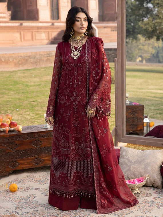 LAVISH Premium Embroidered Chiffon Collection 2026 (Burgundy)