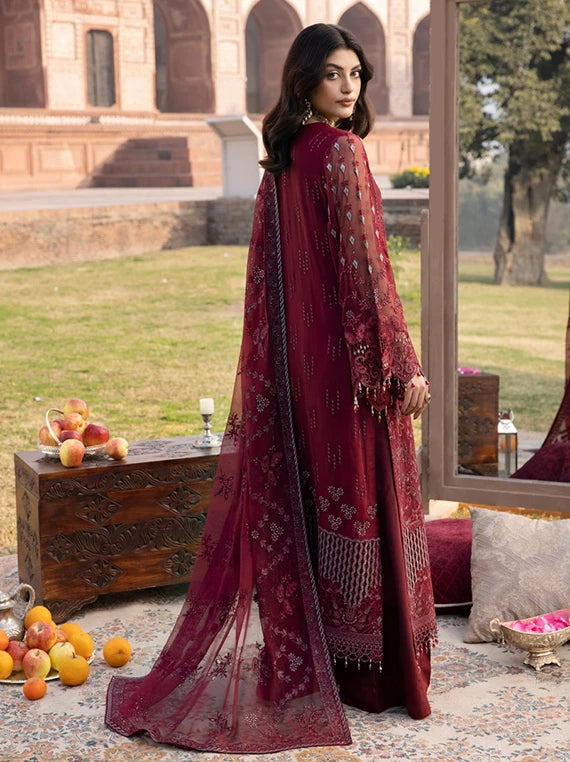 LAVISH Premium Embroidered Chiffon Collection 2026 (Burgundy)