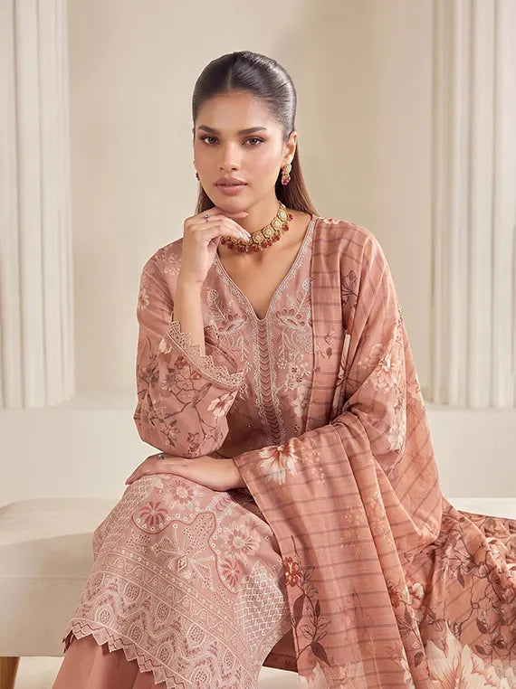Melina by Fantak Peach Unstitched Collection'26 Vol-1020 (D-05)