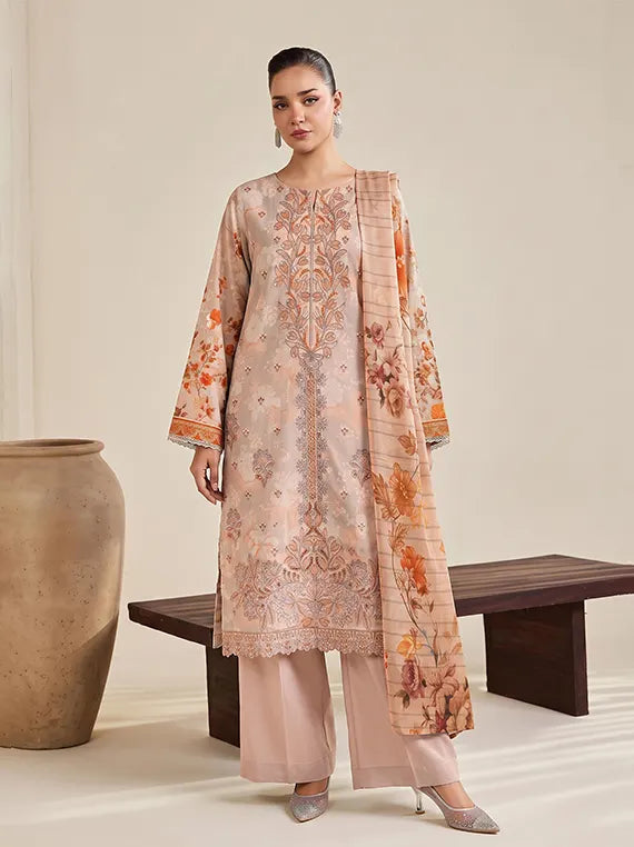 Melina by Fantak Peach Unstitched Collection'26 Vol-1020 (D-10)