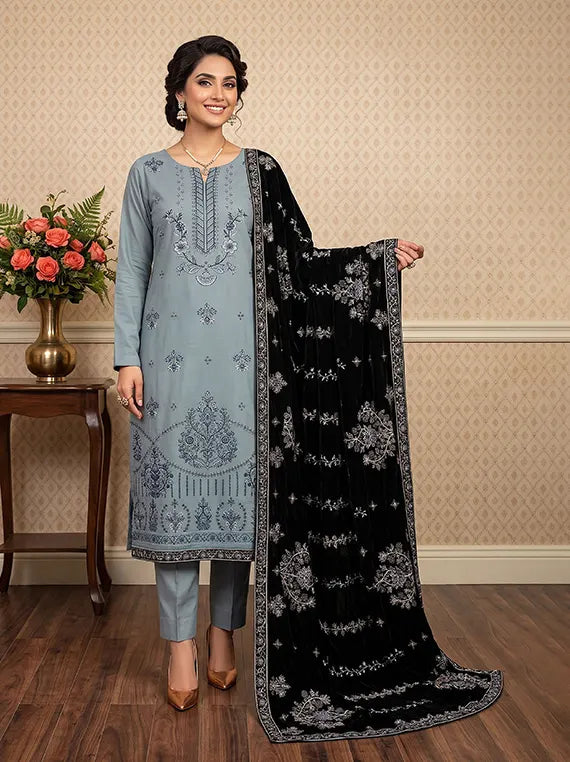 Modern Unstitched Peach Chamki Collection'26 V-127 (D-01)