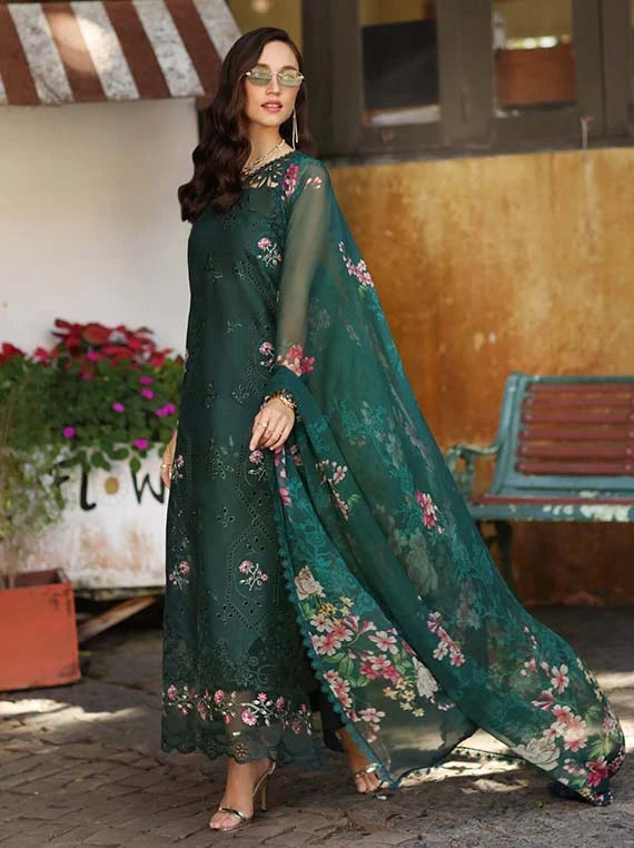 NOOR by Saadia Asad Lux Eid Laserkari Lawn Collection 2026 (D11-Emerald Jewel)
