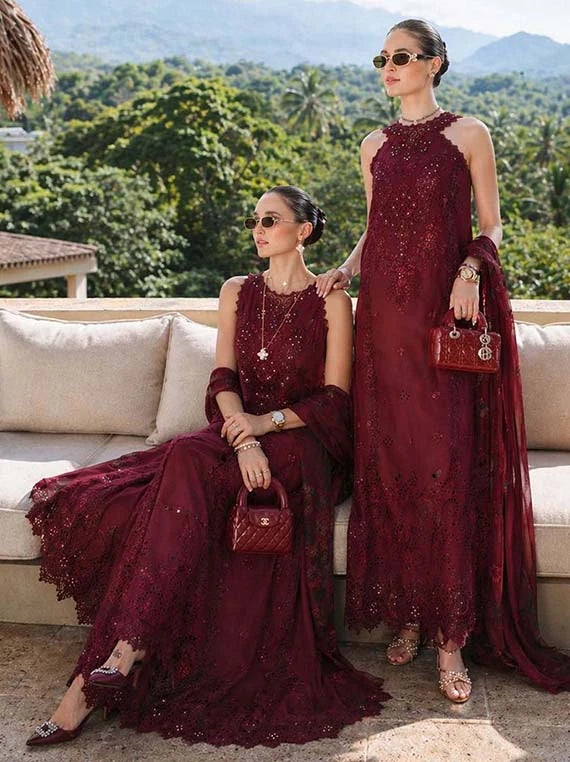 NOOR by Saadia Asad Lux Eid Laserkari Lawn Collection 2026 (D12-Amalfi Rouge)