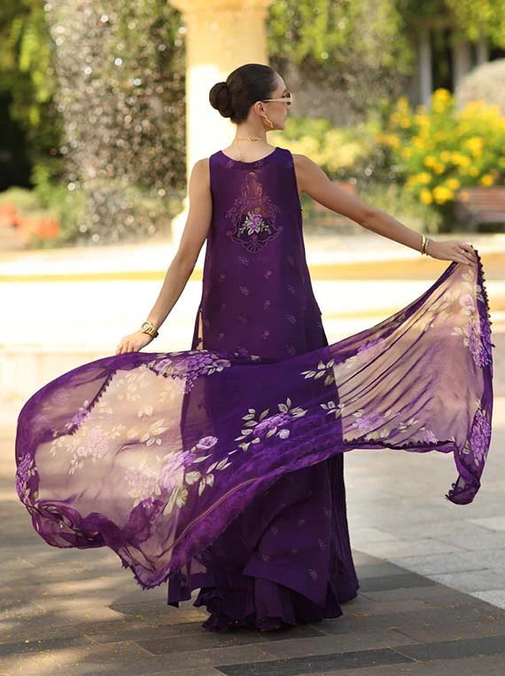 NOOR by Saadia Asad Lux Eid Laserkari Lawn Collection 2026 (D2-Amalfi Amethyst)