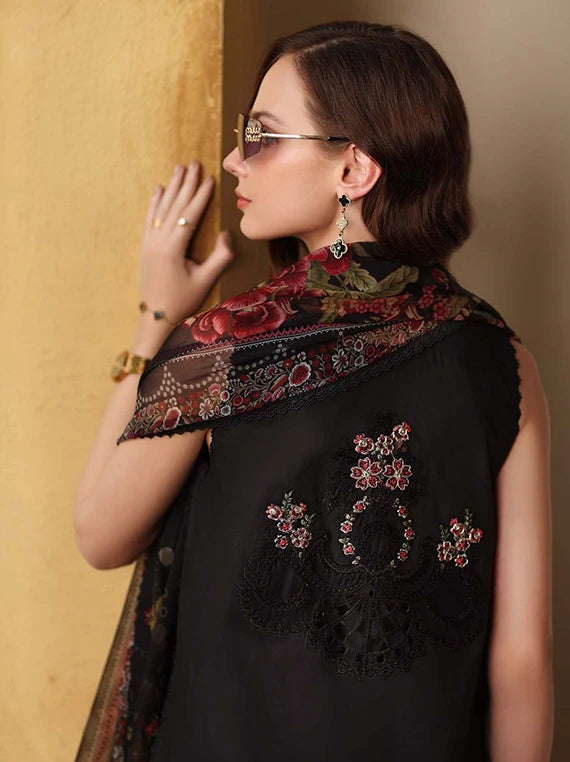 NOOR by Saadia Asad Lux Eid Laserkari Lawn Collection 2026 (D5-Raven Black)