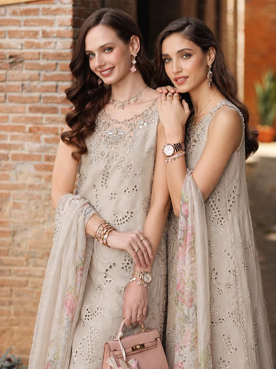 NOOR by Saadia Asad Lux Eid Laserkari Lawn Collection 2026 (D7-Gris Tourtelle)