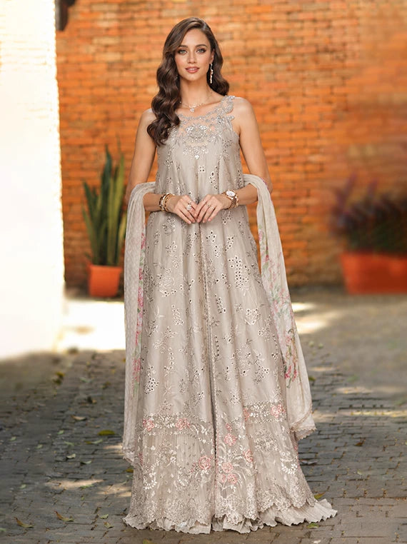 NOOR by Saadia Asad Lux Eid Laserkari Lawn Collection 2026 (D7-Gris Tourtelle)