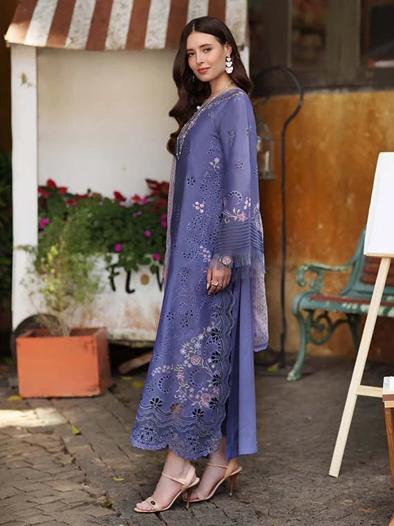 NOOR by Saadia Asad Lux Eid Laserkari Lawn Collection 2026 (D9-Tropical indigo)