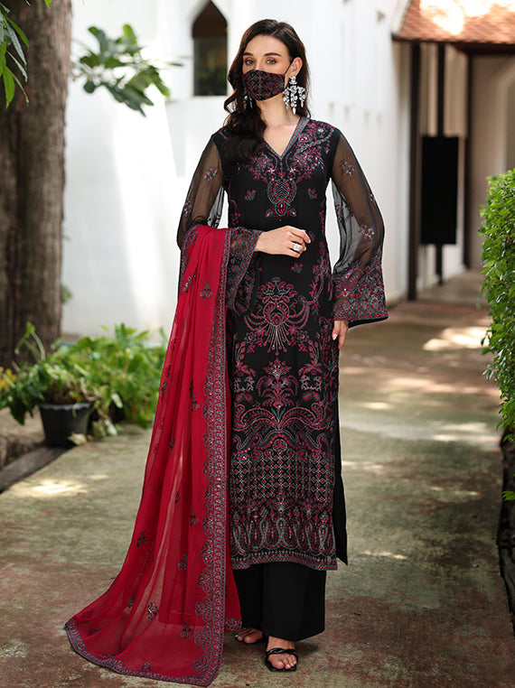 Flossie Festive Embroidered Unstitched Collection'26 (NA-110 Noir Rouge)