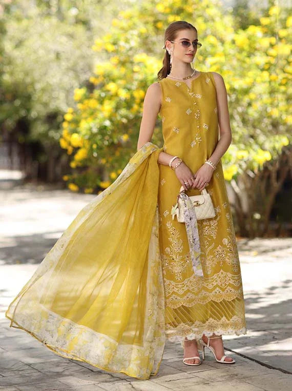Noor Eid Luxe Prints Khaas Lawn Collection 2026 by Saadia Asad (D1-B Mango Yellow)