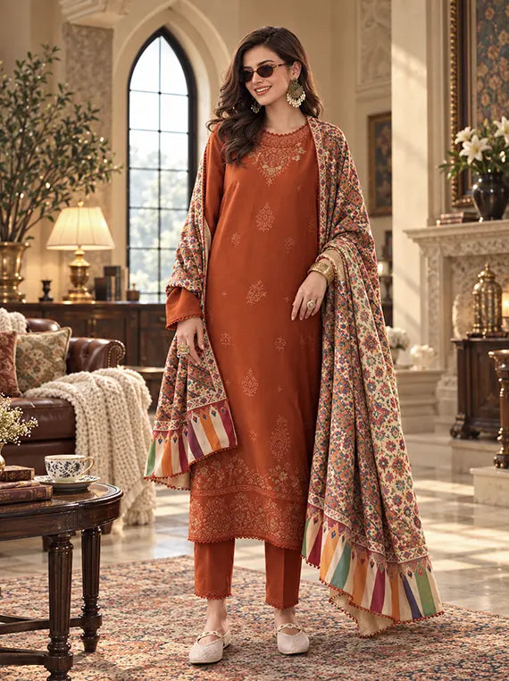 Noor by Saadia Asad Winter Embroidered Unstitched Linen Collection'26 (D10-B)