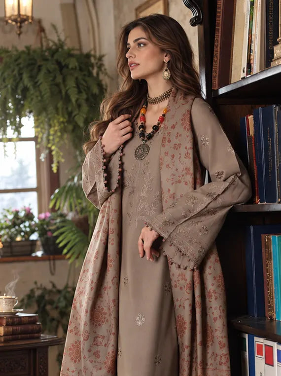 Noor by Saadia Asad Winter Embroidered Unstitched Linen Collection'26 (D3-A)