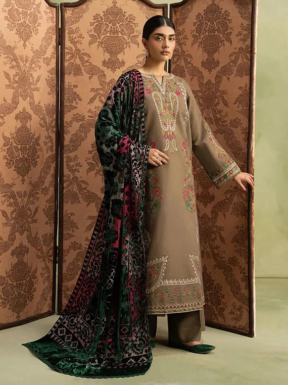 RajBari Winter Unstitched Embroidered Peach Collection'26 (D-04)
