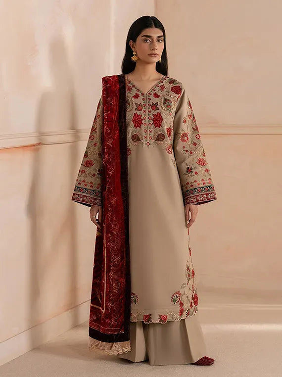 RajBari Winter Unstitched Embroidered Peach Collection'26 (D-07)