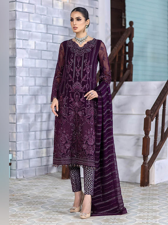 Flossie Festive Embroidered Unstitched Collection'26 (03-BURGUNDY)