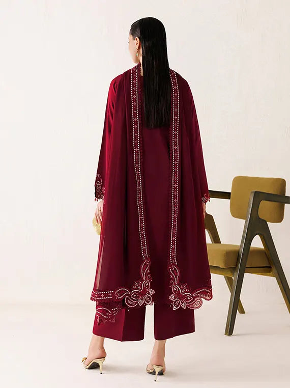 Veira by Farasha Unstitched Embroidered Raw Silk'26 (01-Crimson Spell)