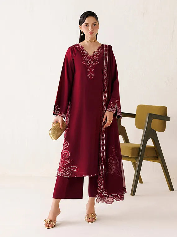 Veira by Farasha Unstitched Embroidered Raw Silk'26 (01-Crimson Spell)