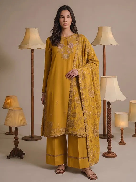 Viana By Sanam Saeed Embroidered Karandi Unstitched Collection'26 (FAWN)