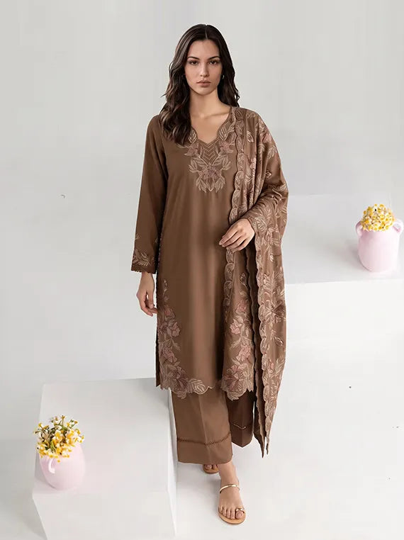 Viaba By Sanam Saeed Embroidered Karandi Unstitched Collection'26 (MOCHA)