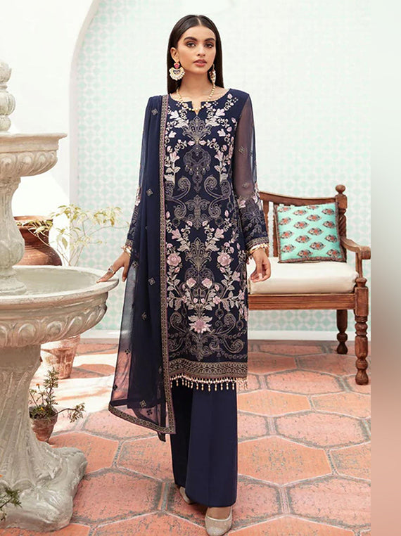Flossie Festive Embroidered Unstitched Collection'26 (07-TWILIGHT BLUE)